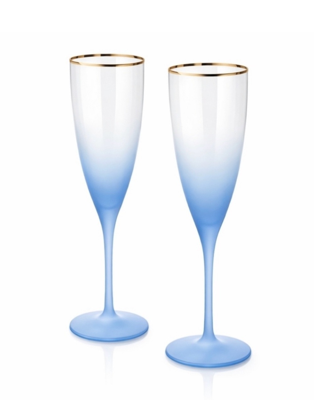 NWT Anthropologie Blue Ombre Champagne Flutes with 24 Karat Gold Rim